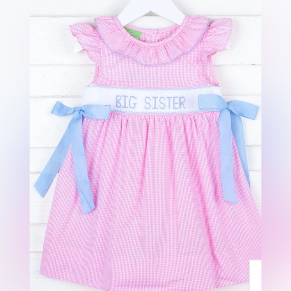 Pink Gingham 'Big Sister' Dress with Blue Accents